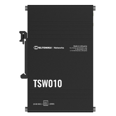 Teltonika TSW010 5-Port Unmanaged Fast Ethernet Switch with aluminum housing, DIN rail and wall mount